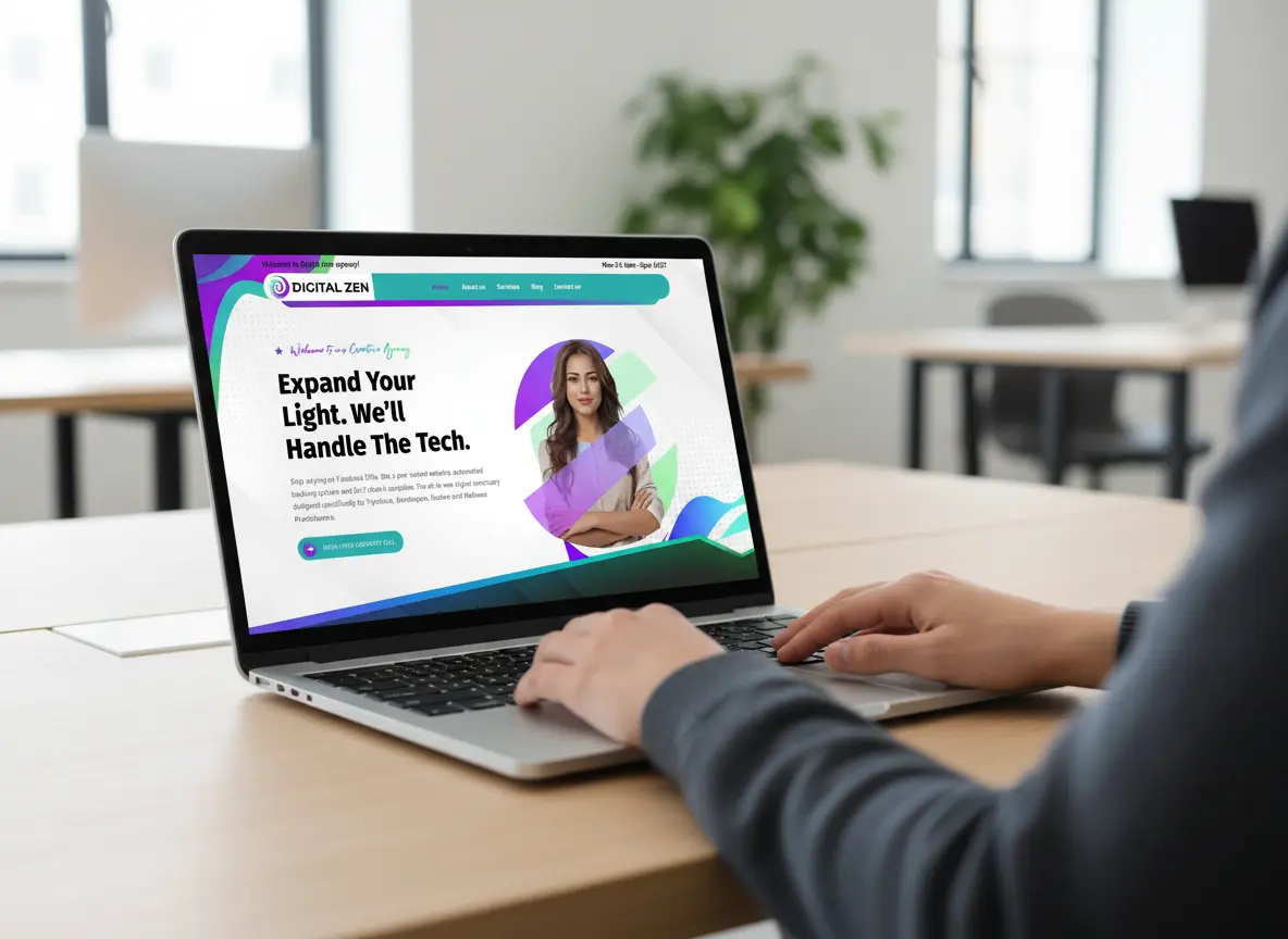 Person viewing a digital agency website on a laptop.