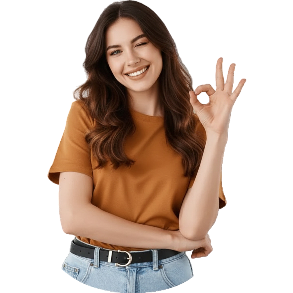 Smiling woman making an OK sign