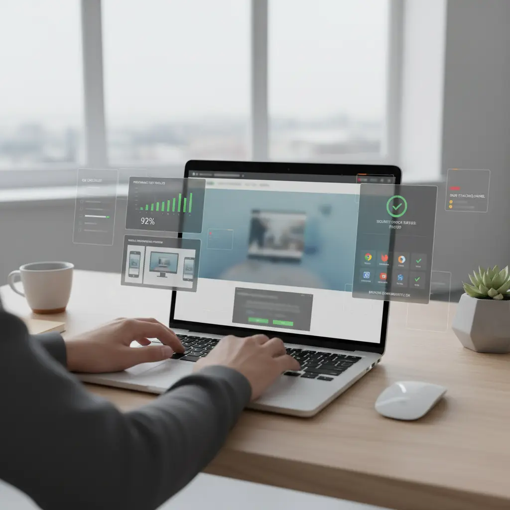 Laptop showing analytics and security dashboard